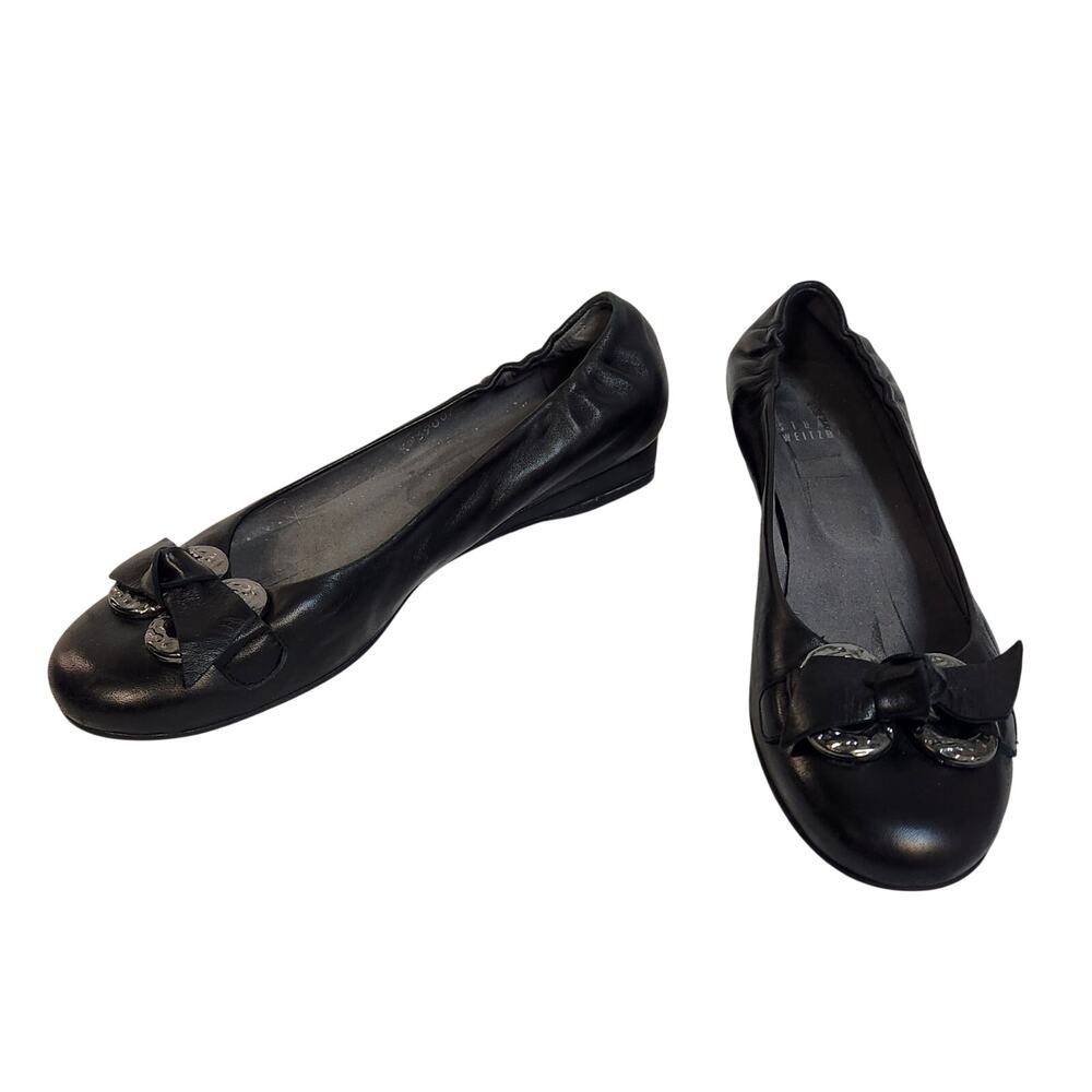 Stuart Weitzman Doodles Womens Doodles Black Leather Ballet Flats-Size 7AA